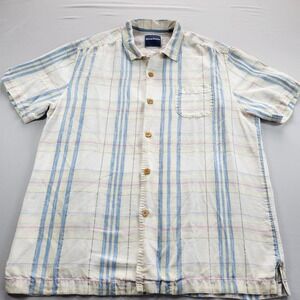 Tommy Bahama Mens L Plaid Short Sleeve Shirt Original Fit Tencel Silk